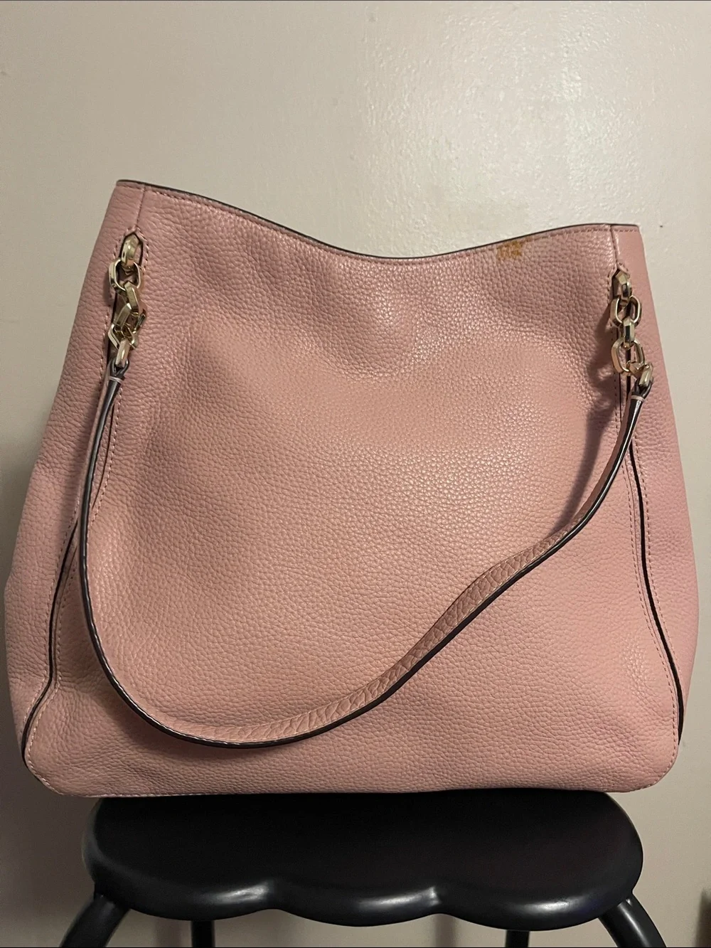 kate spade Blush Pink Pebbled Leather Shoulder Bag with Chain Accents